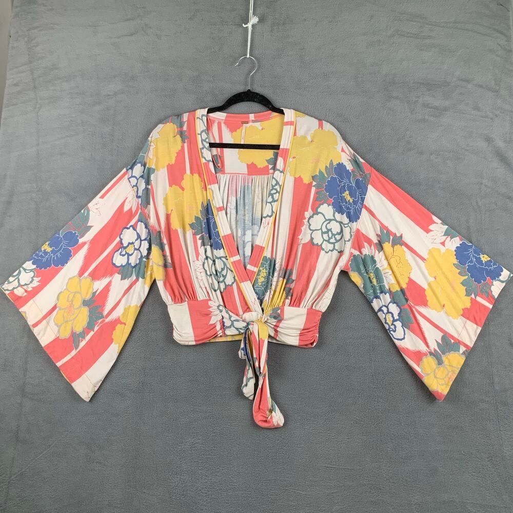 Free People That’s a Wrap Floral Blouse Wrap Top Front Tie Stretch Boho Sz Small